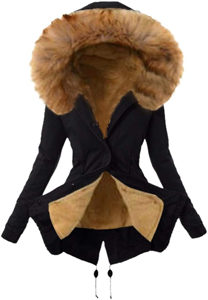 Price:$160.88    PLENTOP 2020 Ladies Faux Fur Lining Coat Womens Winter Warm Thick Long Jacket Hooded Overcoat Fashion Trench Coat Jacket  Clothing