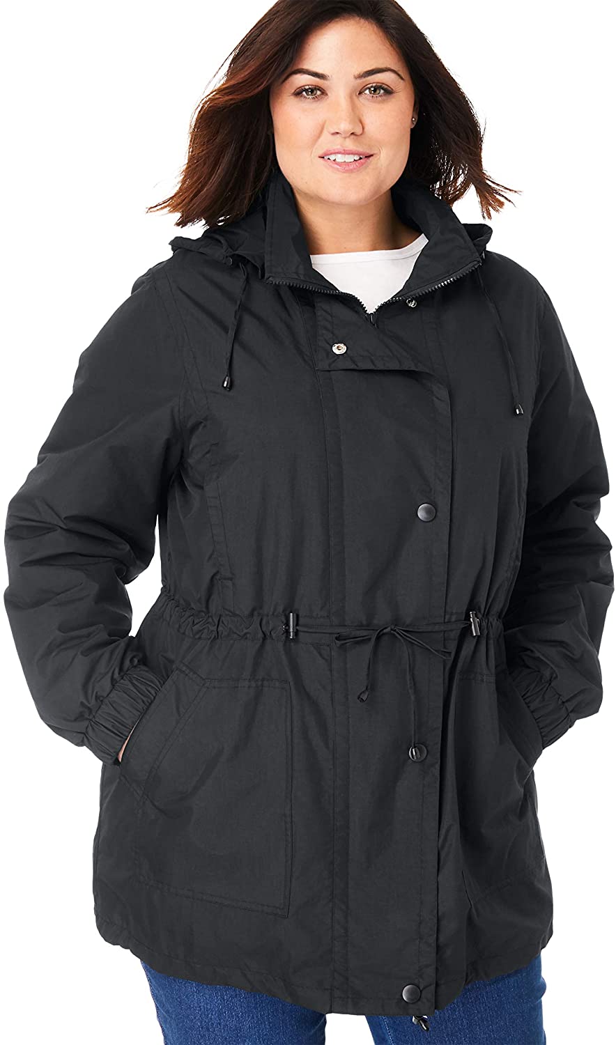 Price:$25.53    Woman Within Women's Plus Size Fleece-Lined Taslon Anorak  Clothing