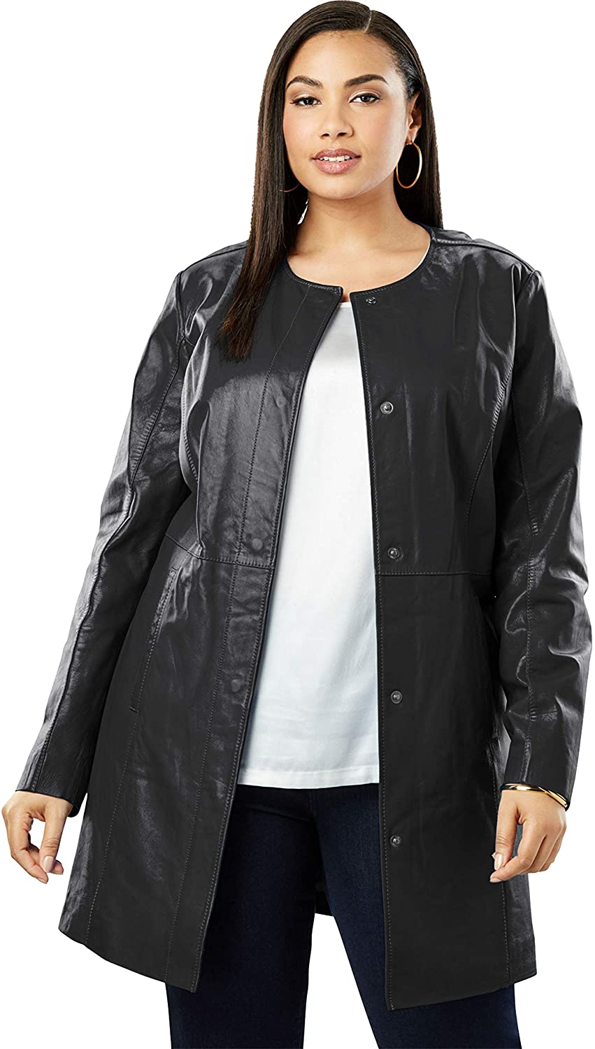 Price:$70.43 Jessica London Women's Plus Size Three-Quarter Leather Jacket at Amazon Women's Coats Shop