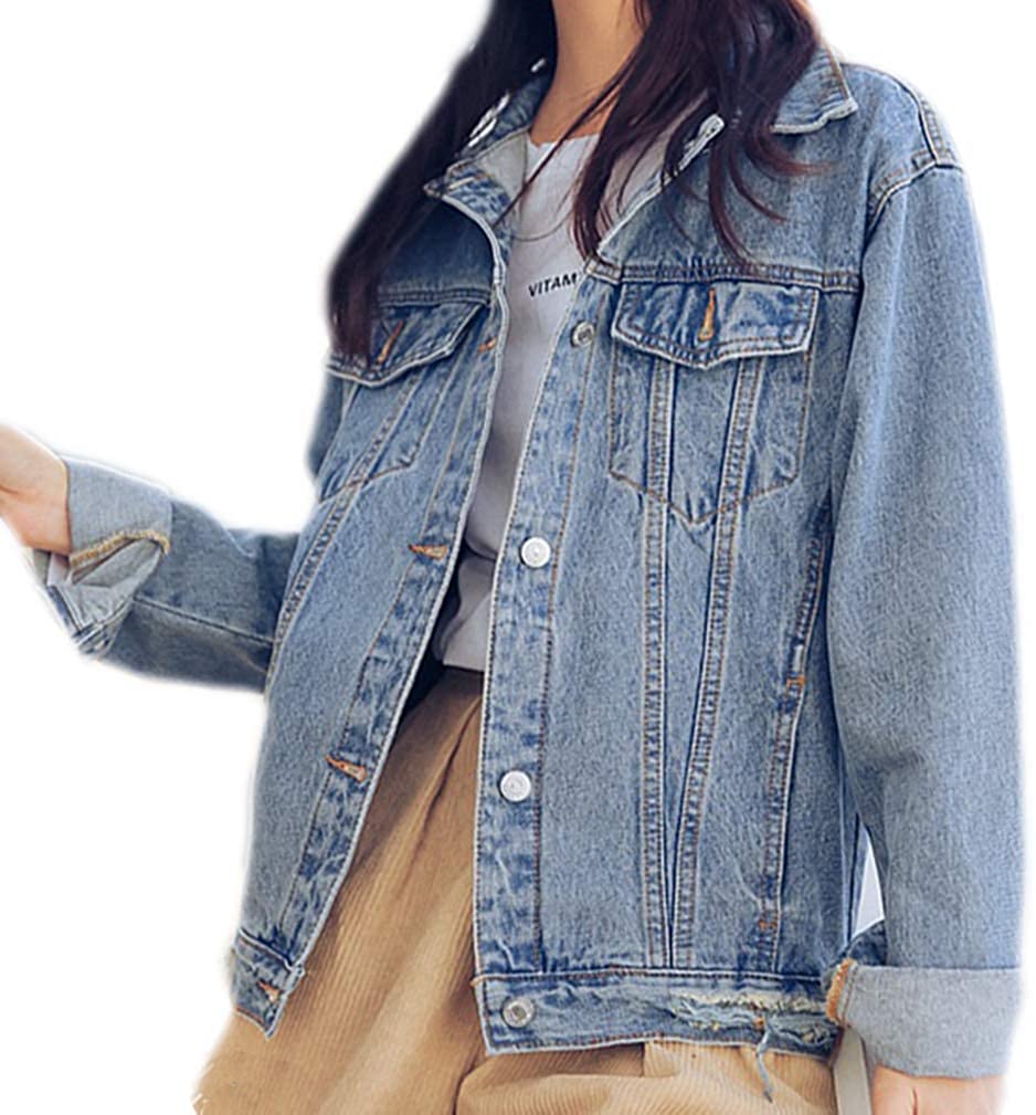 Price:$23.99    Saukiee Oversized Denim Jacket Distressed Boyfriend Jean Coat Jeans Trucker Jacket for Women Girls  Clothing
