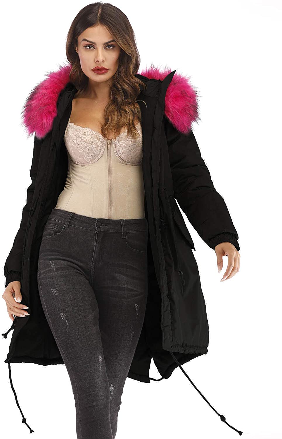 Price:$51.98    Aofur Women's Plus Size Winter Warm Long Thick Down Hooded Parka Coat Cardigan Zip Jacket Top Fashion Overcoat Outwear  Clothing