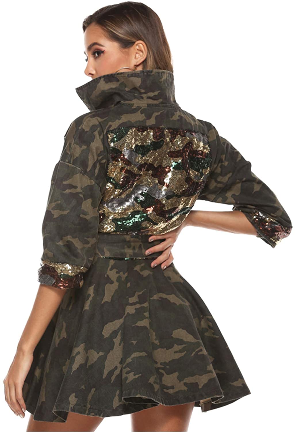 Price:$35.99    HOMELEX Women's Classic Casual Long Sleeve Camo Lightweight Zipper Outerwear Short Jacket  Clothing