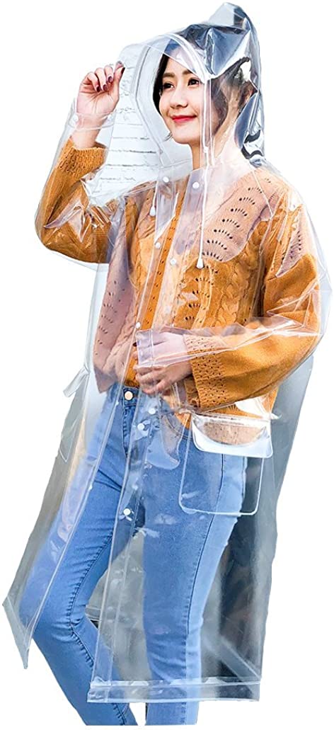 Price:$14.99    Super Transparent Raincoat for Women Fashion EVA Waterproof Rain Poncho with Hood Drawstring  Clothing