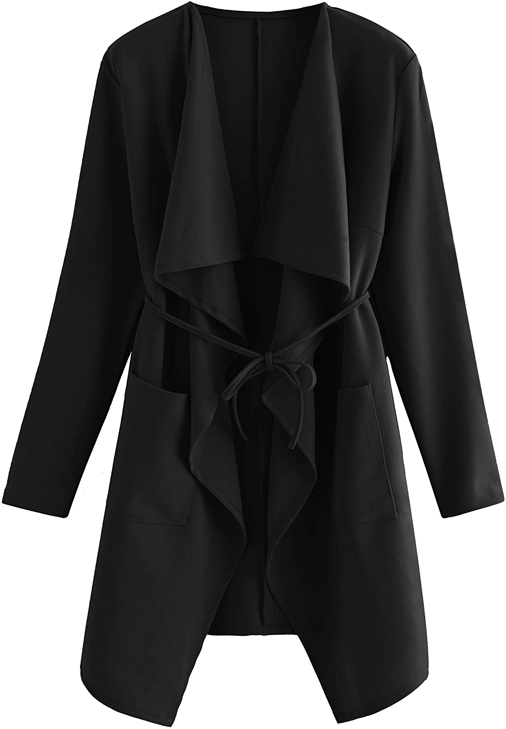 Price:$23.99    Romwe Women's Raw Cut Hem Waterfall Collar Long Sleeve Wrap Trench Pea Coat Cardigan  Clothing