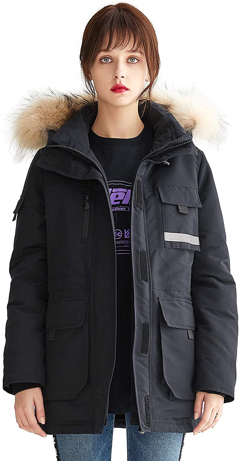 Price:$89.86    VUTOLEE Women Thickened Down Jacket Coat - Fur Hood Winter Warm Down Coat Waterproof Down Parkas Multiple Pockets L04  Clothing