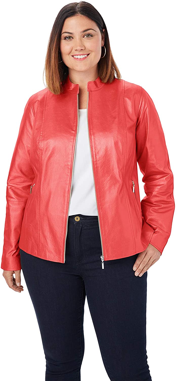 Price:$53.25 Jessica London Women's Plus Size Zip Front Leather Jacket at Amazon Women's Coats Shop