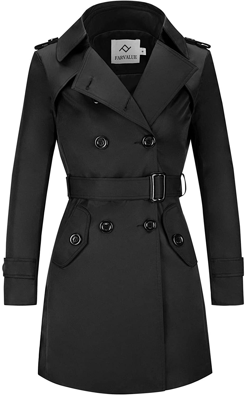 Price:$49.99    FARVALUE Women's Double Breasted Trench Coat Classic Belted Lapel Overcoat  Clothing