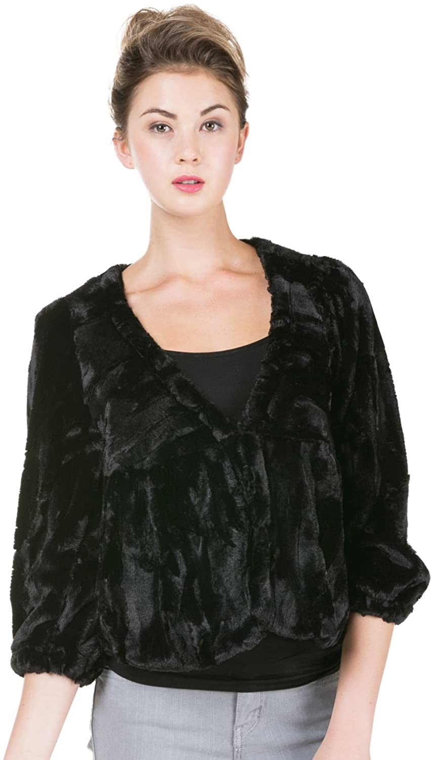 Price:$59.99 Melody Faux Fur Quarter Sleeve One Button V Neck Jacket at Amazon Women's Coats Shop