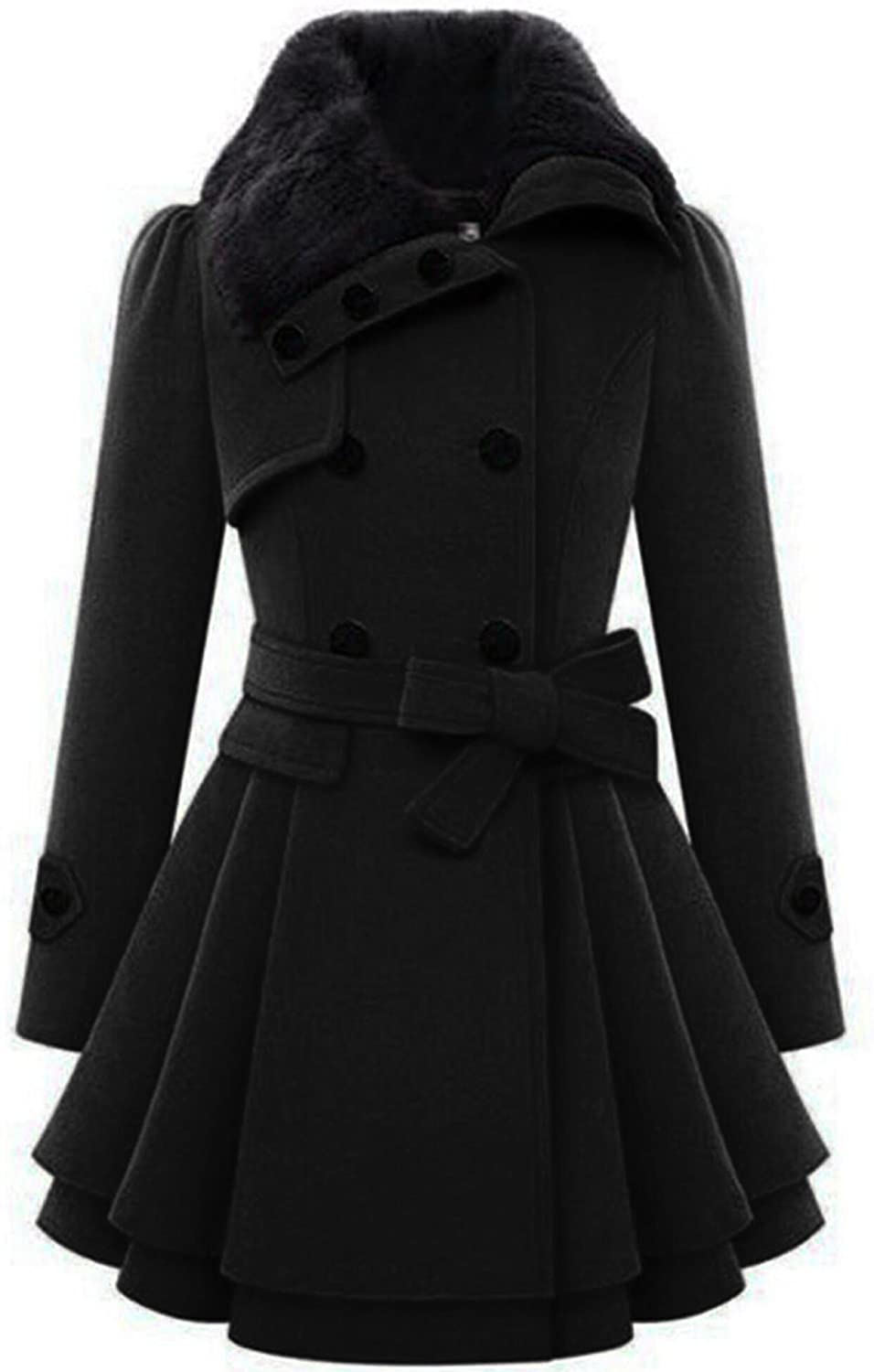 Price:$54.99 Zeagoo Women's Fashion Faux Fur Lapel Double-Breasted Thick Wool Trench Coat Jacket at Amazon Women’s Clothing store