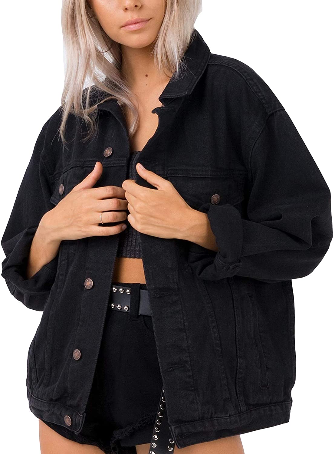 Price:$32.99 Oversized Denim Jacket for Women Long Sleeve Classic Loose Jean Trucker Jacket at Amazon Women's Coats Shop
