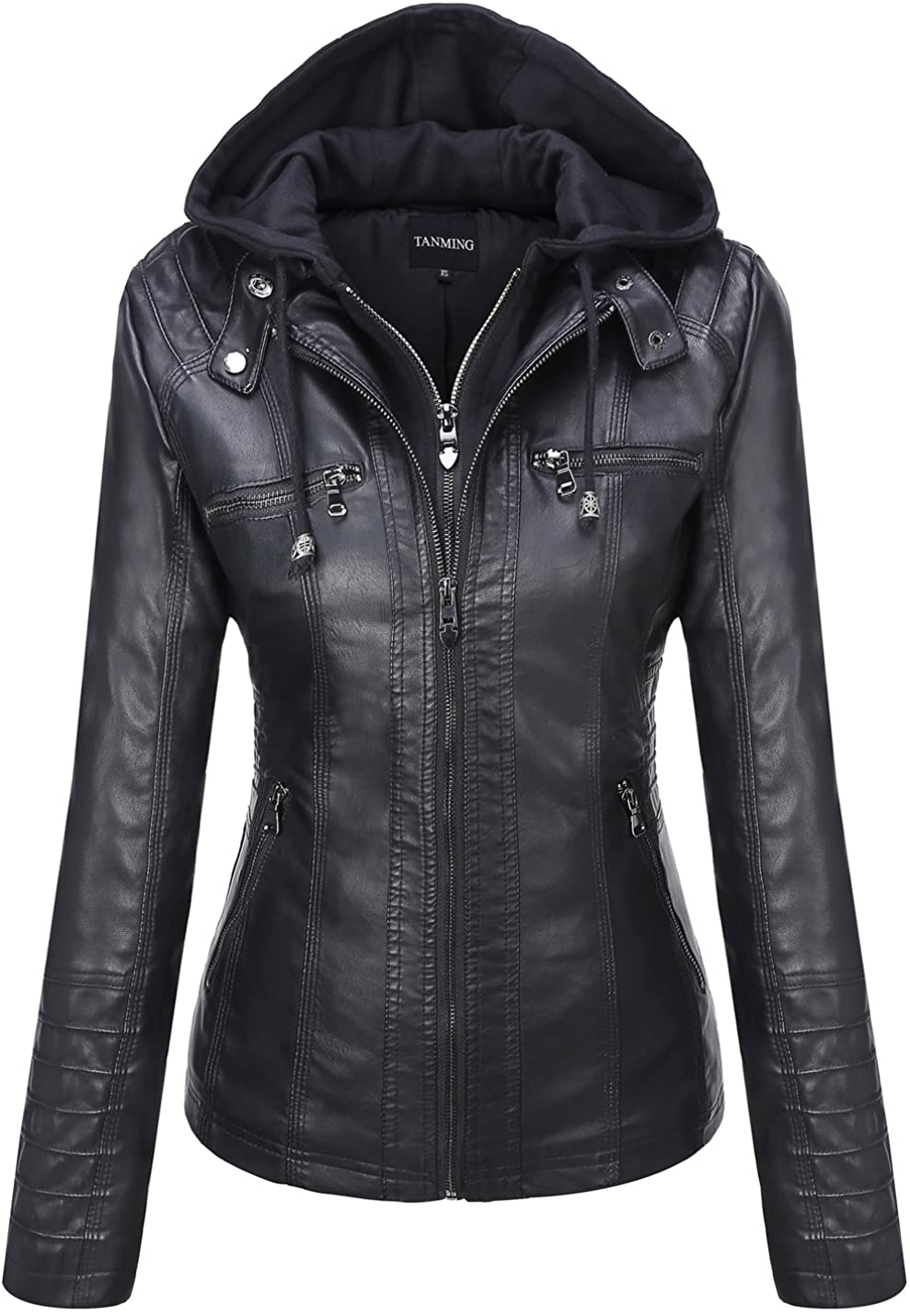 Price:$37.00 Tanming Women's Removable Hooded Faux Leather Jackets at Amazon Women's Coats Shop