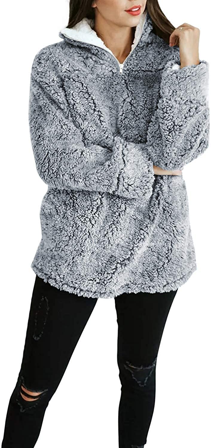 Price:$19.99 ZESICA Women's Autumn Winter Long Sleeve Zipper Sherpa Fleece Sweatshirt Pullover Jacket Coat at Amazon Women's Coats Shop