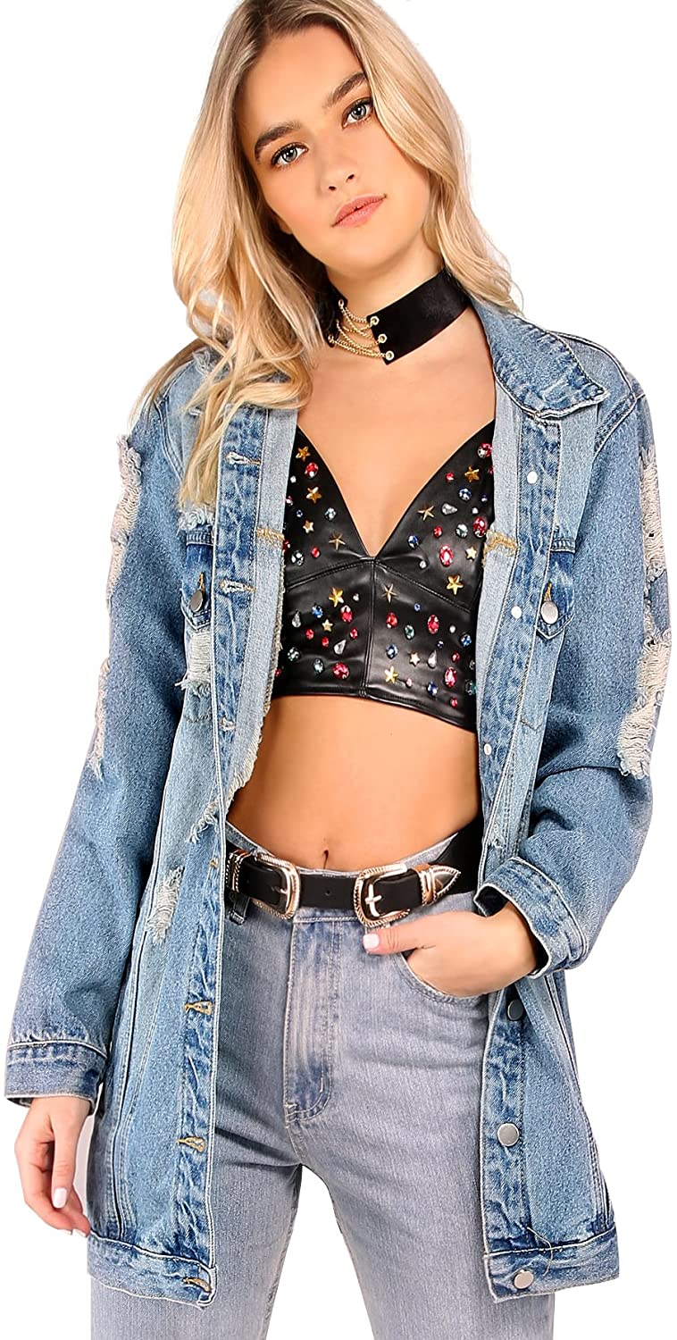 Price:$34.99 Floerns Women's Washed Distressed Boyfriend Jean Denim Jacket at Amazon Women's Coats Shop