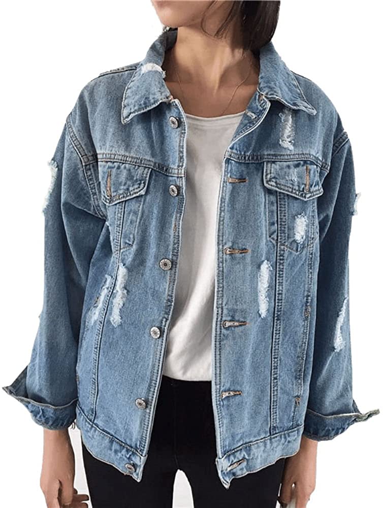 Price:$30.99 Beskie Oversized Denim Jacket for Women Destoryed Long Sleeve Boyfriend Jean Jacket Loose Coat at Amazon Women's Coats Shop