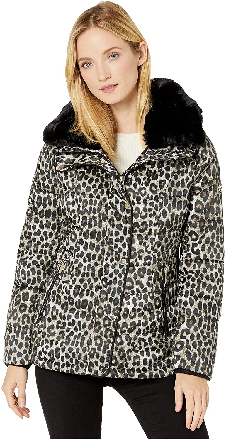 Price:$110.25    Michael Michael Kors Print Jacket with Faux Fur Collar M424303TZ  Clothing