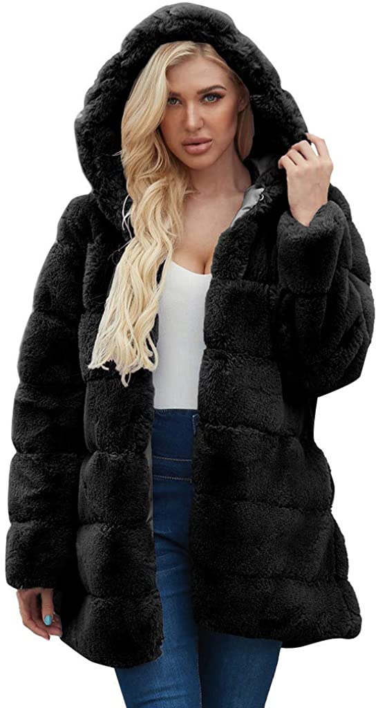 Price:$50.00 Womens Ladies Warm Faux Fur Coat Jacket Solid Hooded Outerwear at Amazon Women's Coats Shop