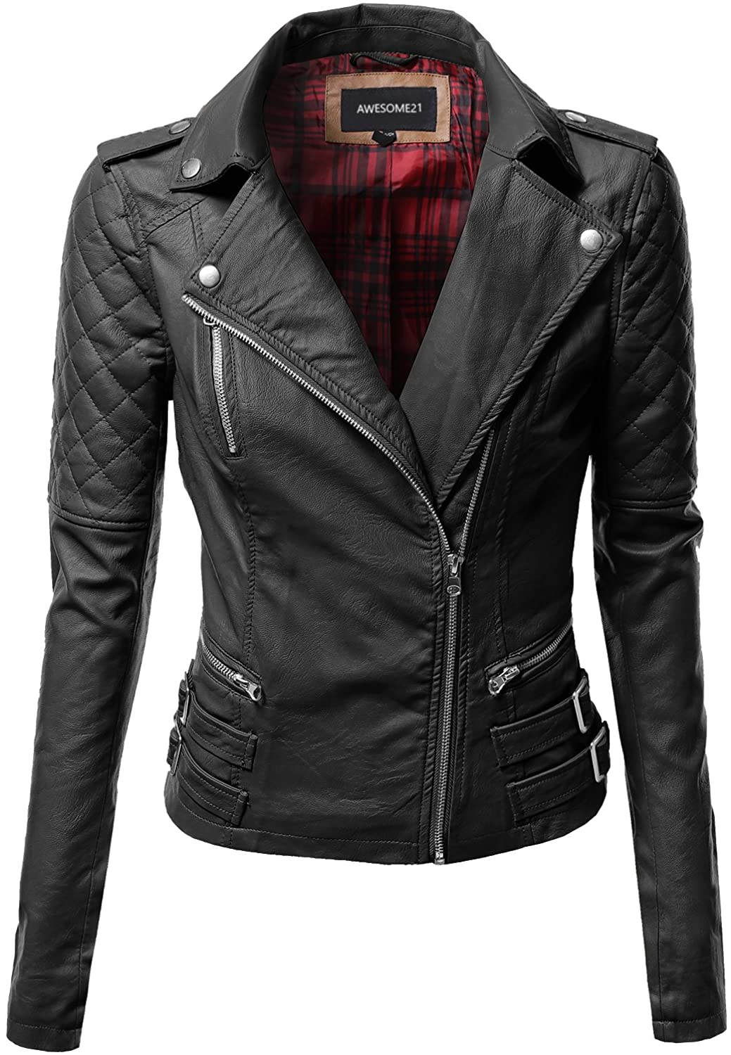 Price:$27.97 Women's Quilted Sleeve Classic Rider Style Faux Leather Jackets at Amazon Women's Coats Shop