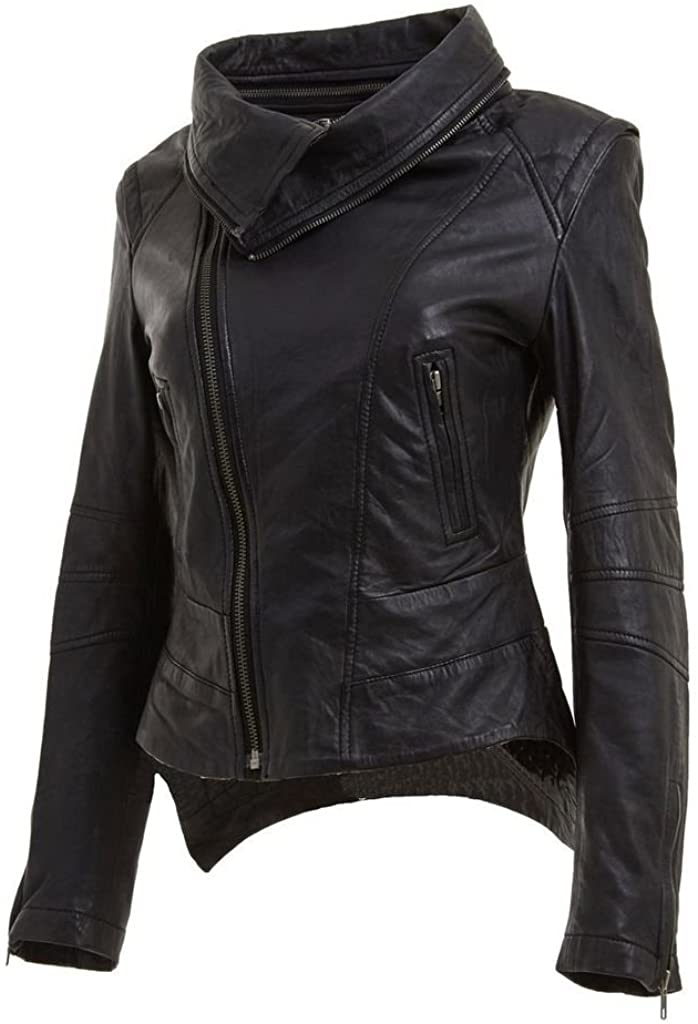 Price:$179.99 Infinity Ladies Black Short Retro Removable Collar Leather Biker Jacket at Amazon Women's Coats Shop