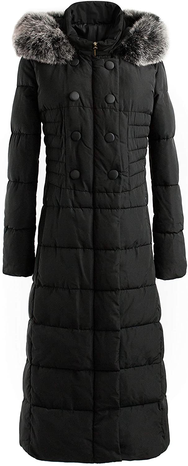 Price:$78.99    Polydeer Women's Vegan Down Puffer Hooded Jacket,Full Long Thickened Winter Coat with Faux Fur,Classic Warm Parka for Ski  Clothing