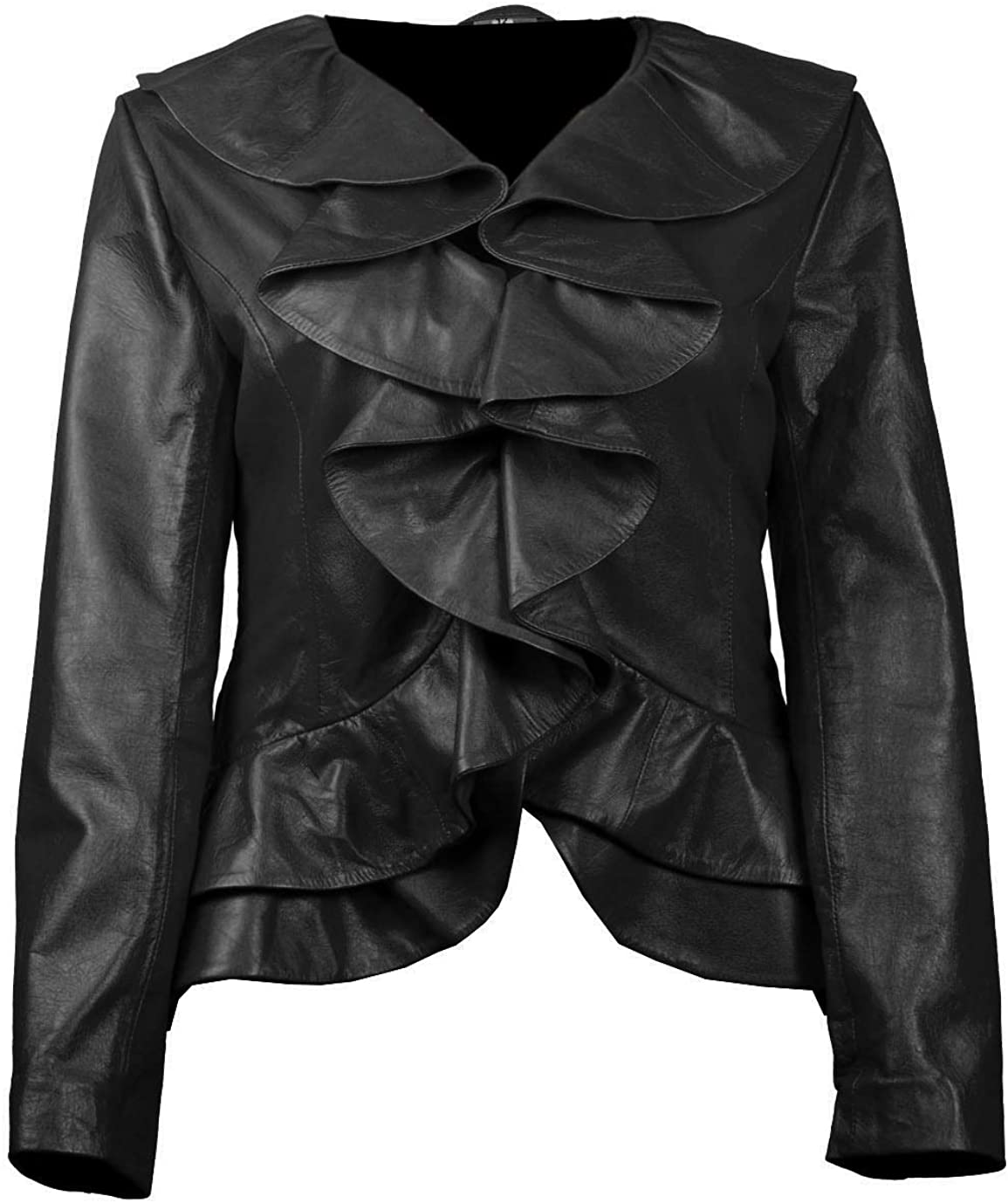 Price:$155.99 UZ Global Ruffled Bella Black Womens Leather Jacket at Amazon Women's Coats Shop