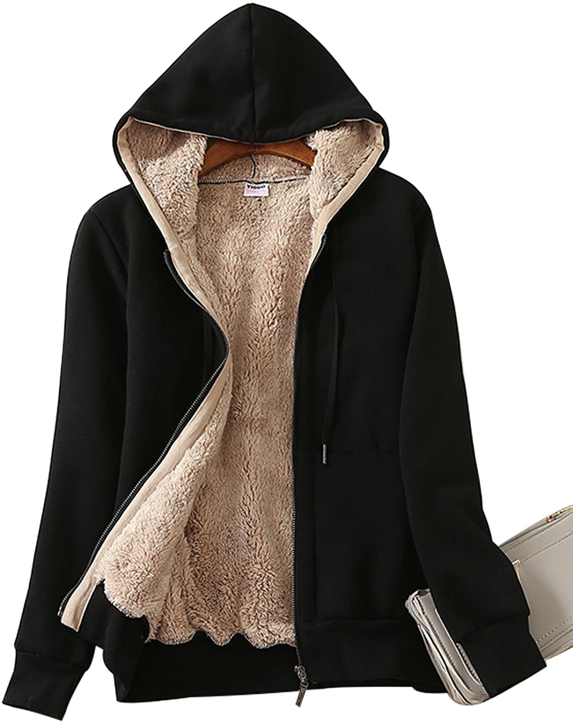 Price:$37.97 Yeokou Women's Casual Winter Warm Sherpa Lined Zip Up Hooded Sweatshirt Jacket Coat at Amazon Women's Coats Shop