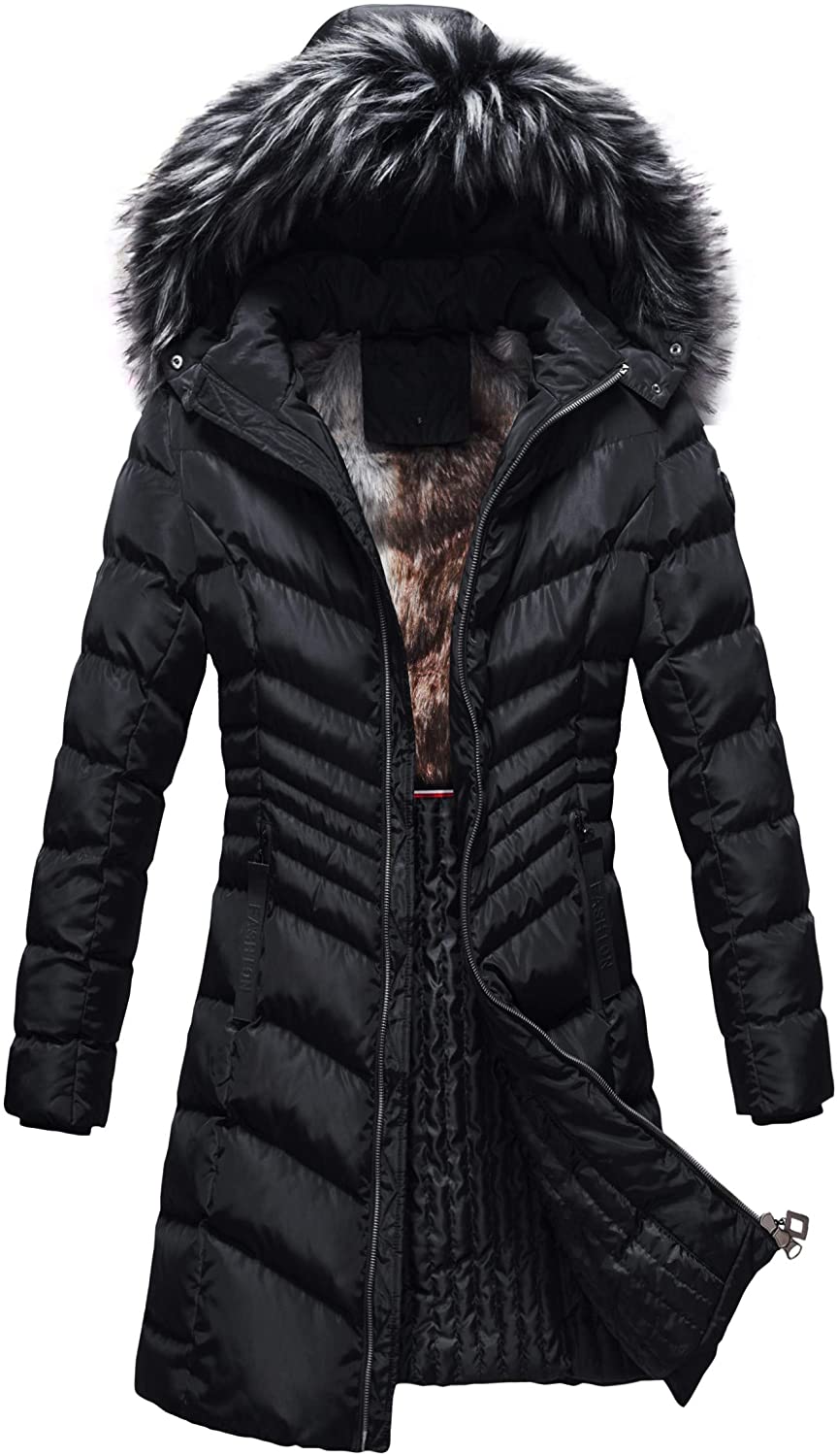 Price:$89.95    Custom Ruiming Royalty Winter Slimming Coat for Women I Thick Warm Jacket Parka w/Removable Fur Hoodie  Clothing