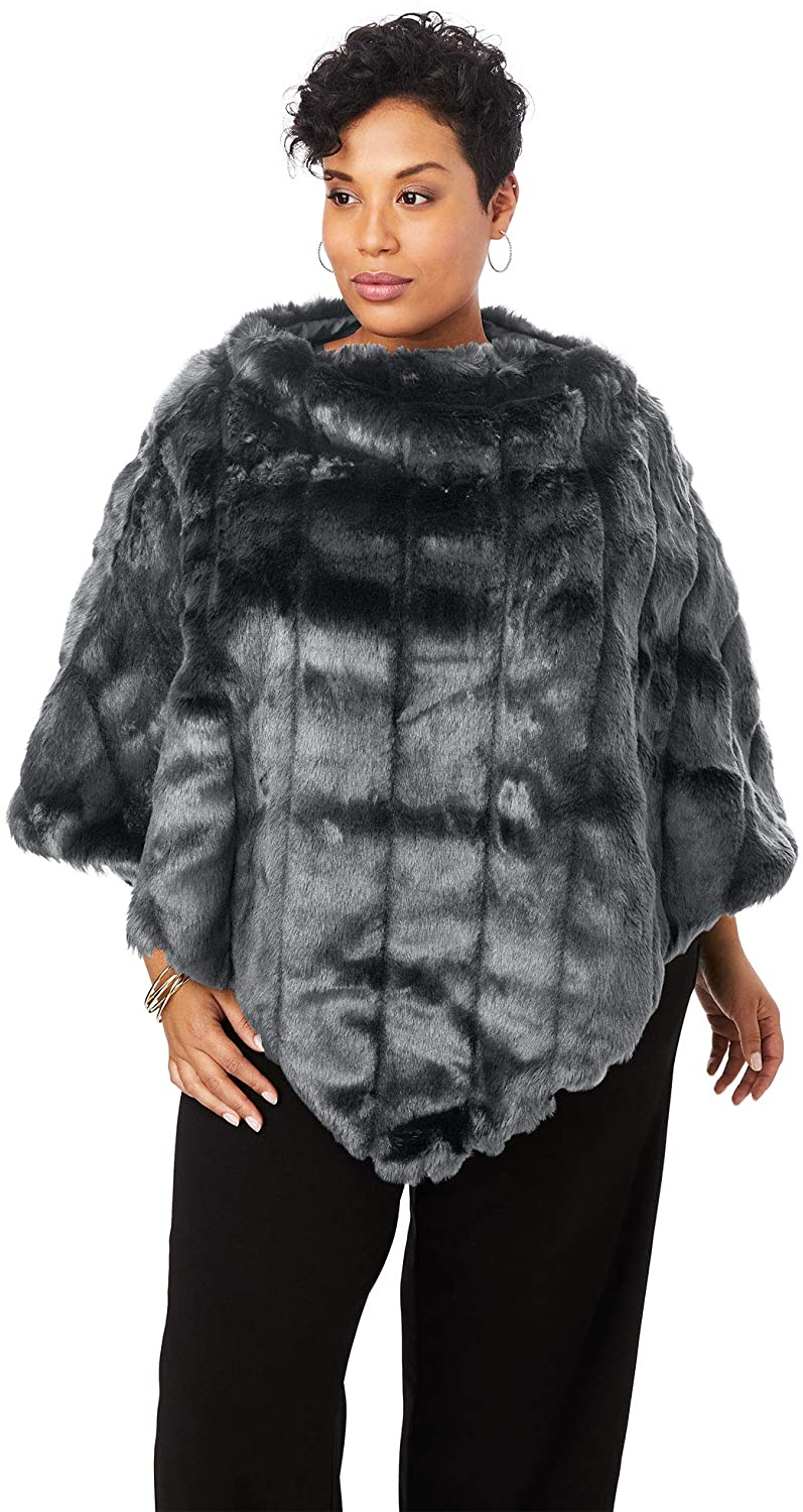 Price:$53.25 Jessica London Women's Plus Size Faux Fur Poncho at Amazon Women’s Clothing store