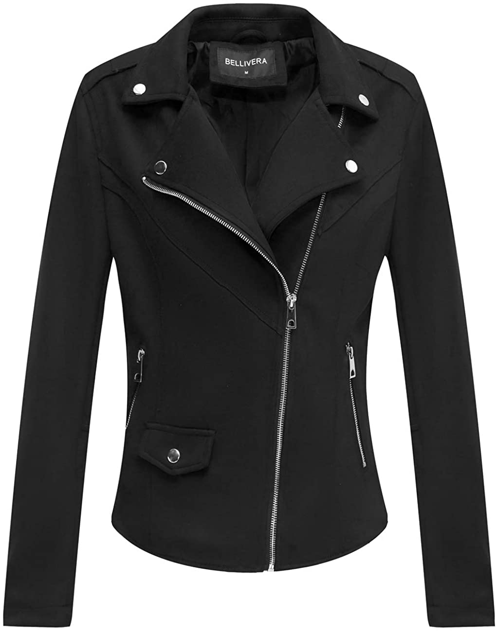 Price:$45.99    Bellivera Faux Suede Leather Jackets for Women, Moto Biker Short Coat with 2 Pockets  Clothing