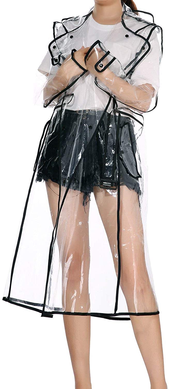 Price:$20.99    LERTREE Women's EVA Transparent Raincoat Lightweight Rainwear Waterproof Rain Jacket with Belt  Clothing