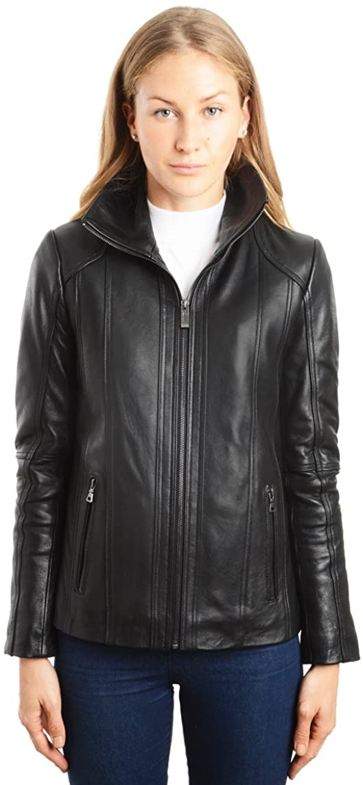 Price:$199.99 REED EST. 1950 Women's Jacket Genuine Lambskin Leather Stand UP Collar Winners Coat at Amazon Women's Coats Shop