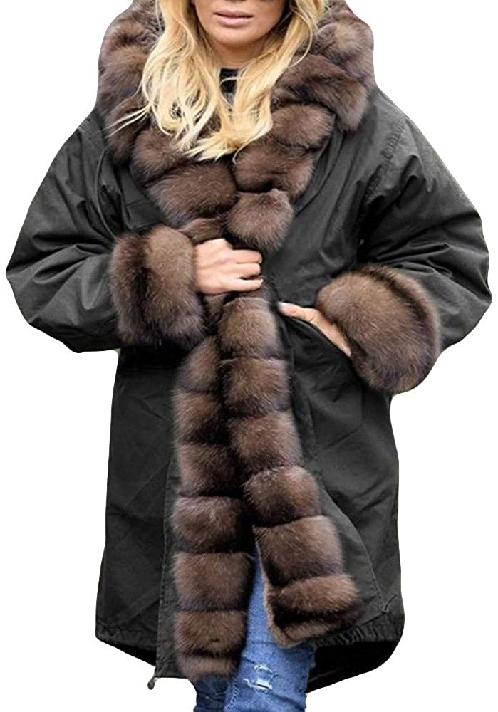 Price:$39.69 iYYVV Womens Faux Fur Winter Warm Jacket Hooded Parka Coat Fishtail Long Sleeve Overcoat at Amazon Women's Coats Shop