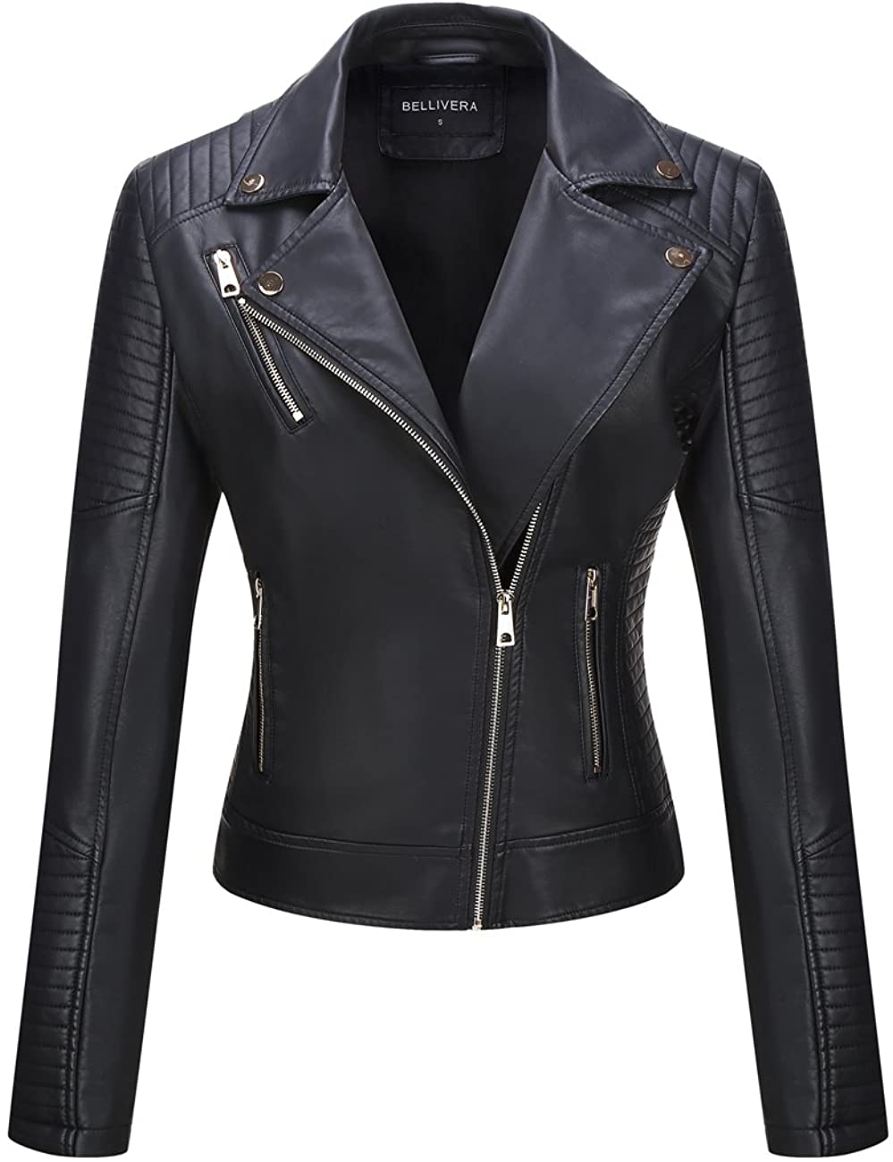Price:$45.99    Bellivera Women's Faux Leather Jacket，Moto Casual Short Coat for Spring and Fall  Clothing