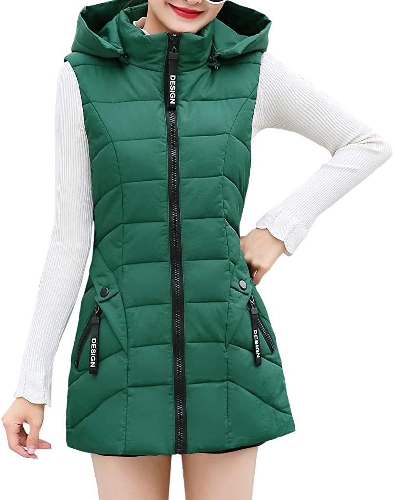Price:$40.59 JESPER Women's Winter Slim Fitted Long Gilet Quilted Down Vest Padded with Zip Pocket Sleeveless Hooded Puffer Coat at Amazon Women's Coats Shop