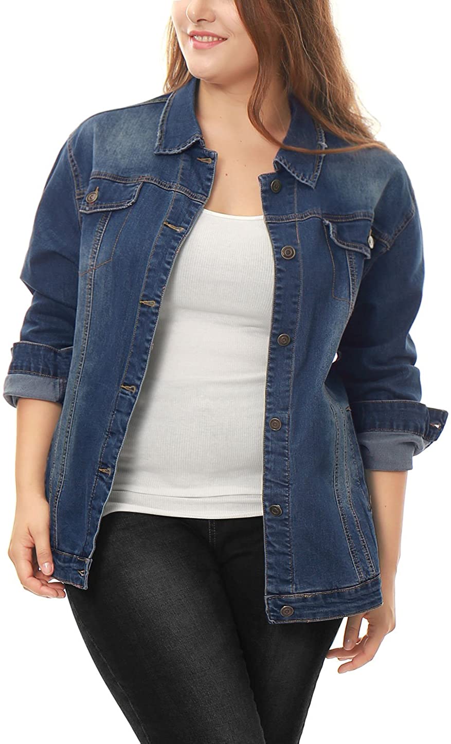 Price:$40.99 uxcell Women's Plus Size Button Down Washed Denim Jacket with Chest Flap Pocket at Amazon Women's Coats Shop