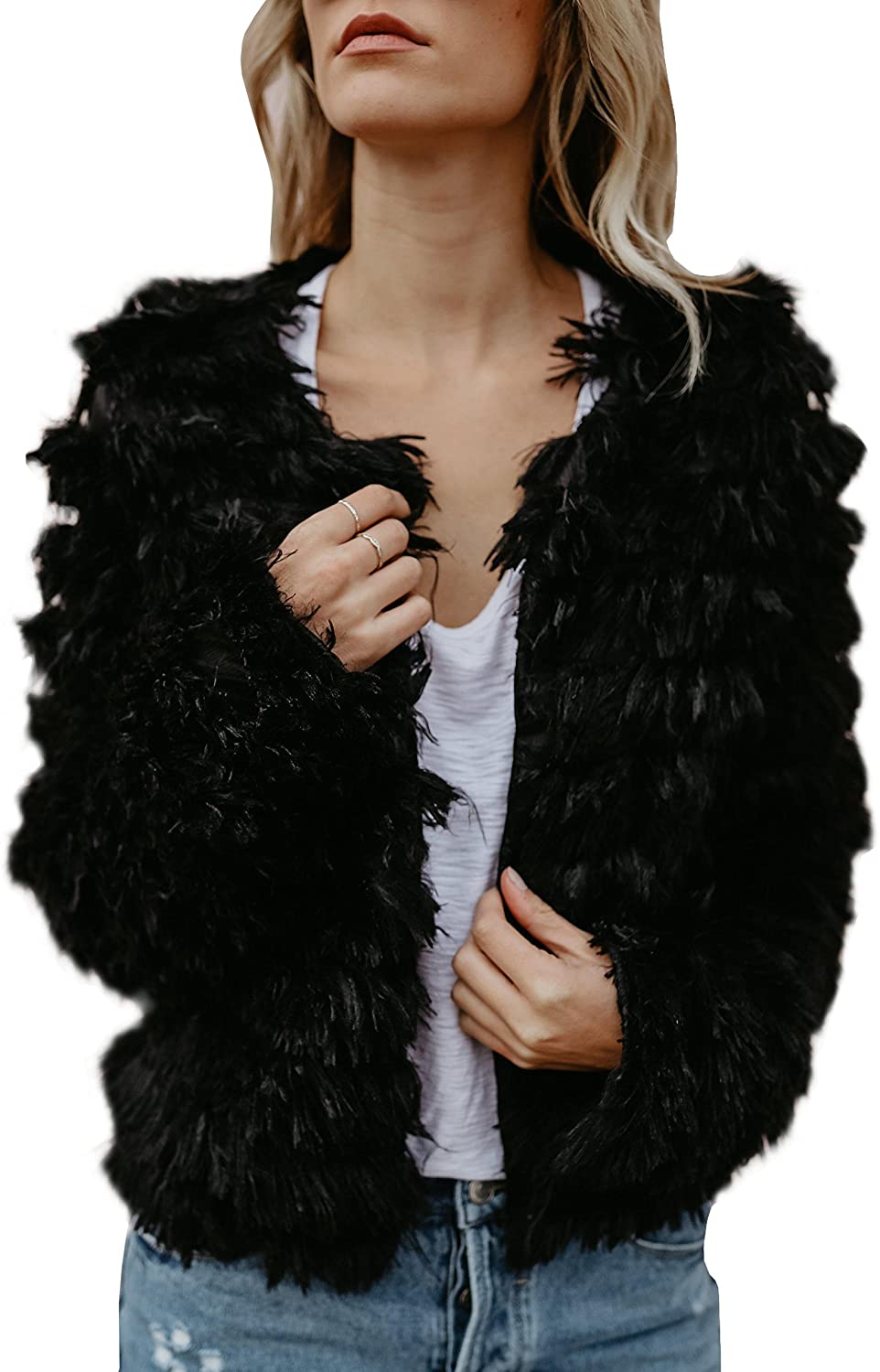 Price:$25.98 Lovaru Womens Coat Long Sleeve Open Front Parka Shaggy Faux Fur Coat Jacket Parka at Amazon Women's Coats Shop
