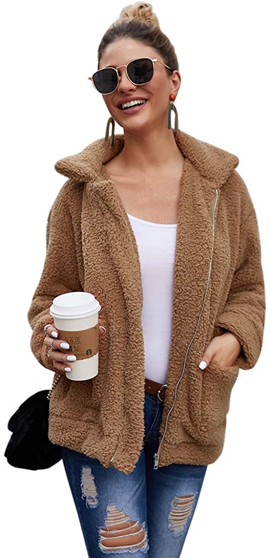 Price:$29.99 Womens Faux Shearling Jacket, Casual Lapel Fleece Fuzzy Jacket Shaggy Oversized Jacket Fashion Cardigan Coat at Amazon Women's Coats Shop