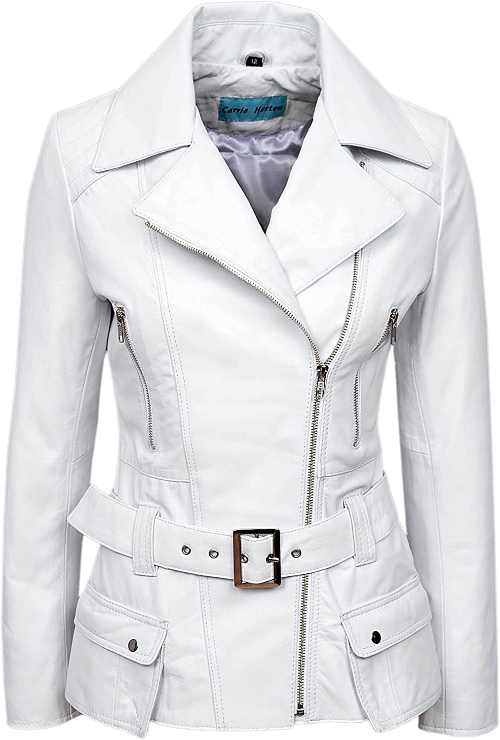 Price:$169.99 'Feminine' Ladies White Vintage Washed Biker Style Designer Real Leather Jacket at Amazon Women's Coats Shop