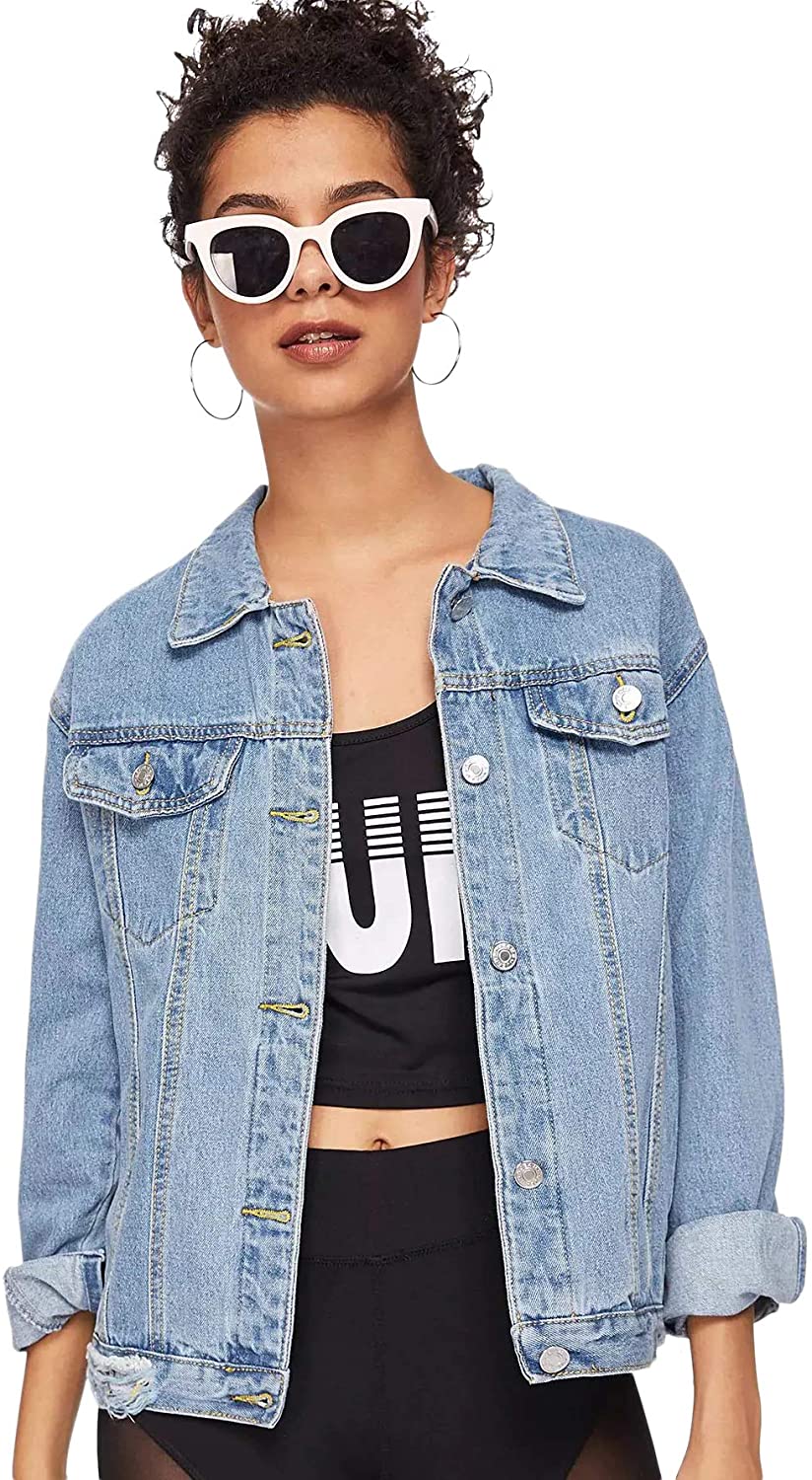 Price:$23.99 SweatyRocks Women's Casual Long Sleeve Button Down Boyfriend Denim Jacket at Amazon Women's Coats Shop