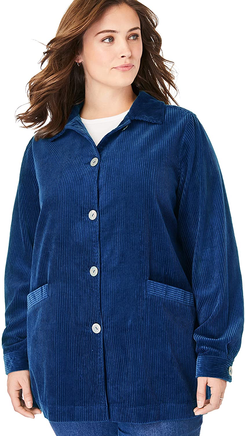 Price:$23.76    Woman Within Women's Plus Size Pleat-Back Corduroy Jacket  Clothing
