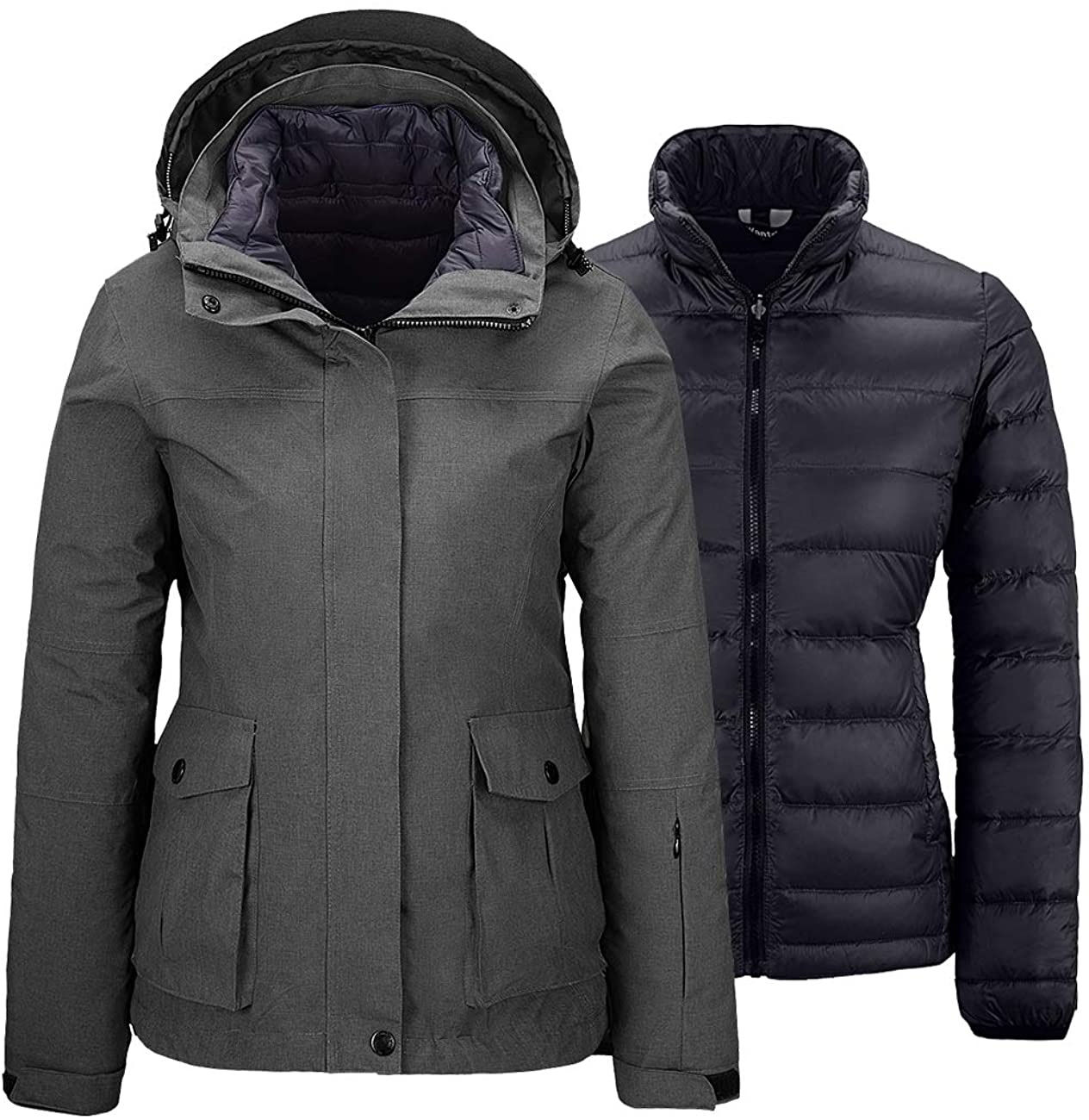 Price:$74.89    Wantdo Women's 3 in 1 Down Jacket Warm Winter Coat Waterproof Ski Rain Jacket  Clothing