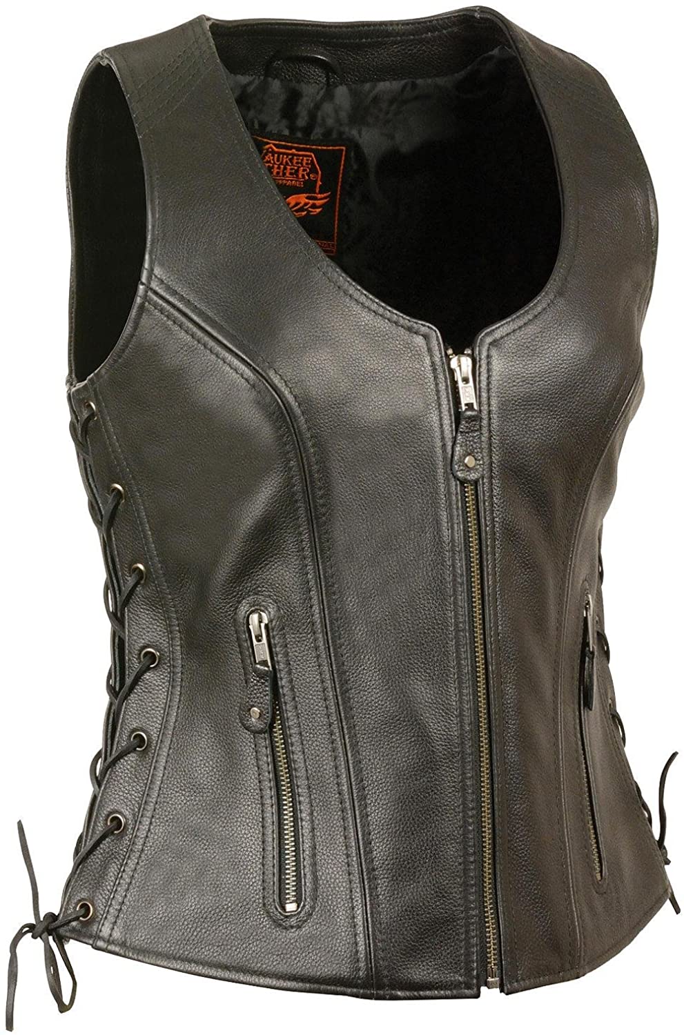 Price:$104.99 Milwaukee Leather Women's Open Neck Side Lace Zipper Front Vest - Blk/Tn at Amazon Women's Coats Shop