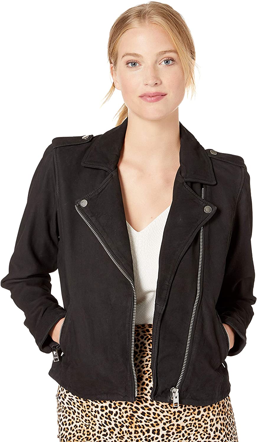 Price:$314.30    Lucky Brand Women's Black Zip Up Moto Jacket  Clothing