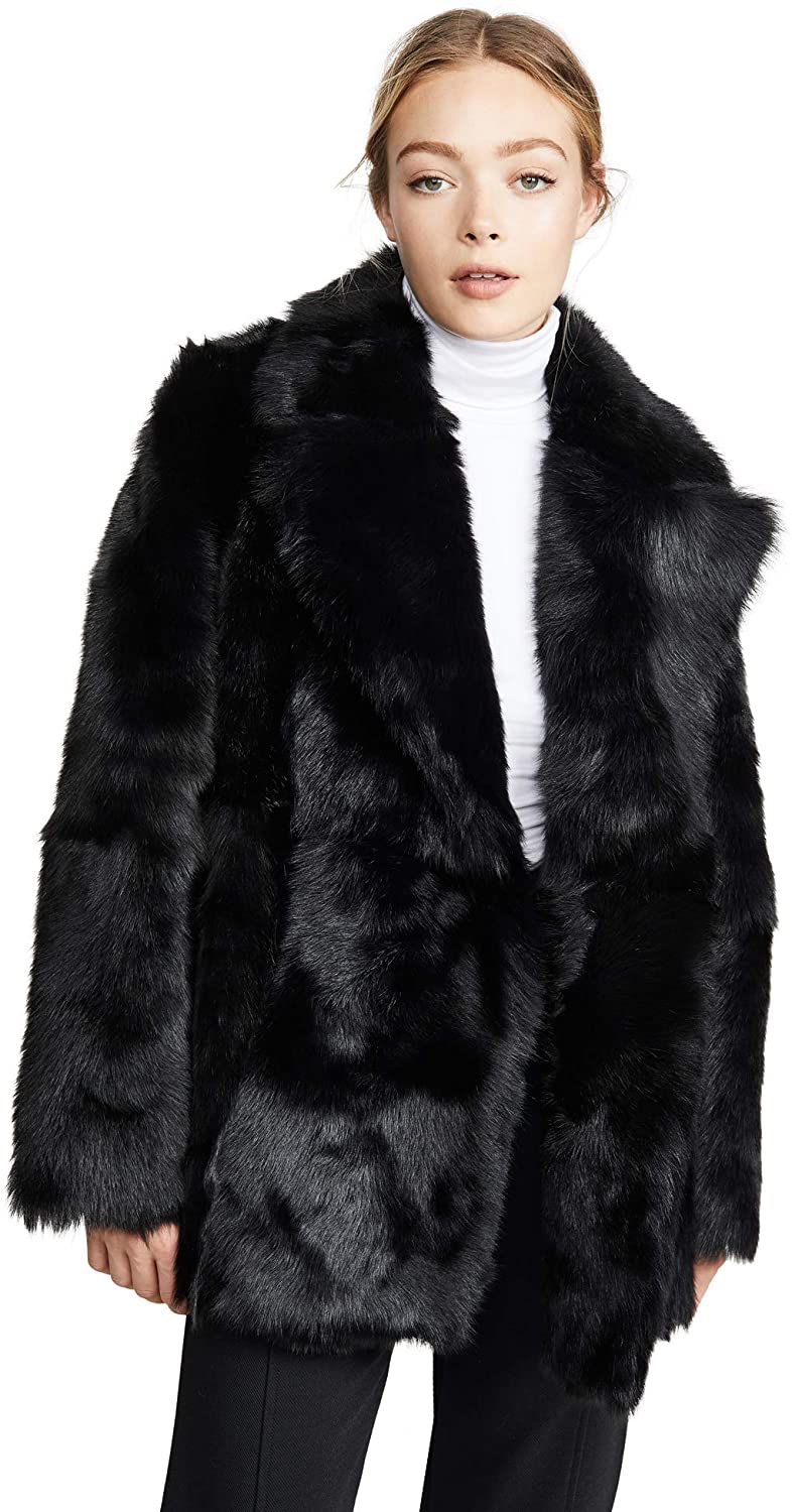 Price:$838.50    Theory Women's Overlay Fur Coat, Black, Large  Clothing