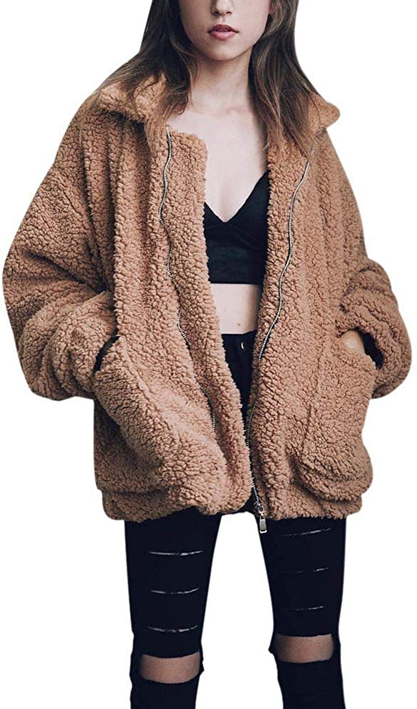 Price:$16.72 Women's Coat Casual Lapel Fleece Fuzzy Faux Shearling Zipper Coats Warm Winter Oversized Outwear Jackets at Amazon Women's Coats Shop
