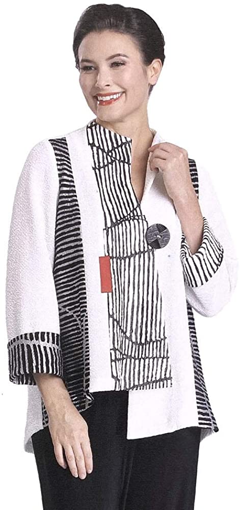 Price:$150.00    IC Collection Mixed Media Asymmetric Jacket- 2301J  Clothing