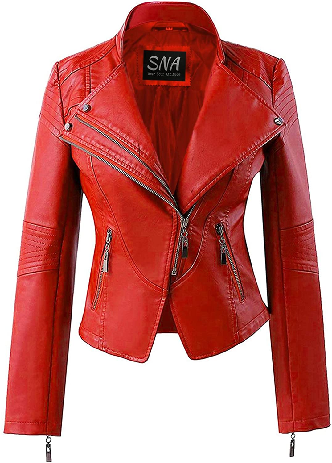Price:$166.99 SNA Womens Black Leather Jacket - Leather Jackets for Women at Amazon Women's Coats Shop
