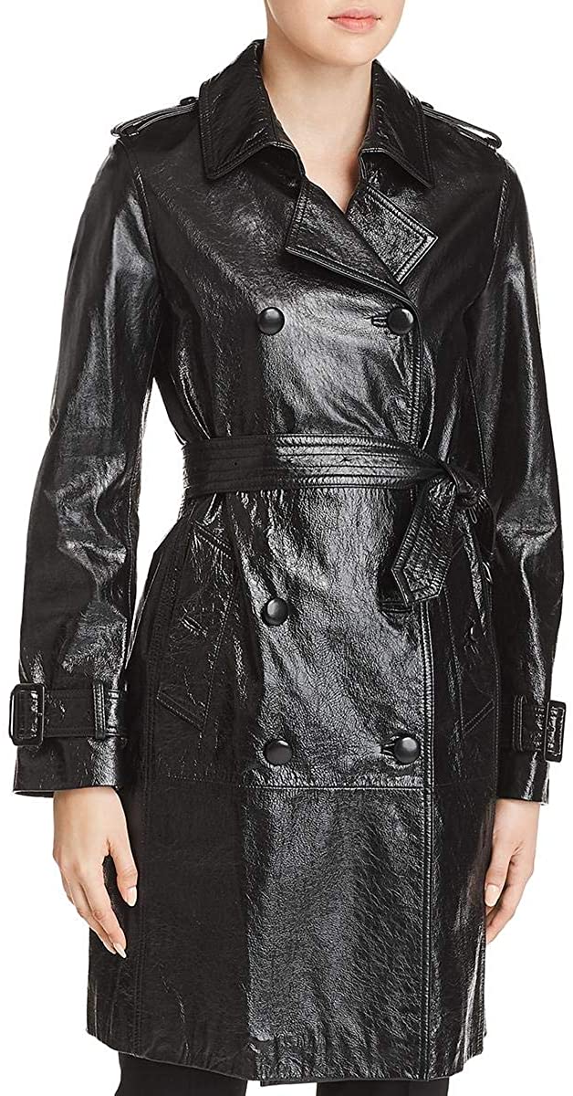 Price:$235.54    Elie Tahari Womens Natania Lamb Leather Midi Trench Coat  Clothing
