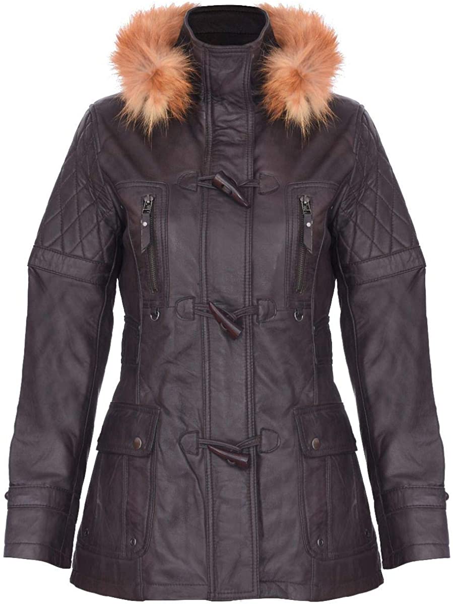 Price:$189.99 Women's Quilted Leather Parka Jacket with Detachable Hood at Amazon Women's Coats Shop