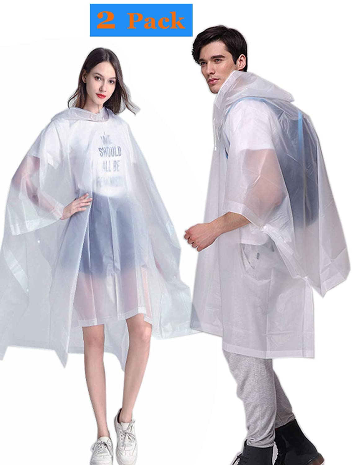 Price:$12.99    HLKZONE Rain Ponchos for Adults, [2 Pack] EVA Emergency Waterproof Rain Coats Reusable Poncho with Drawstring Hood, Size 53" by 49.2"  Clothing