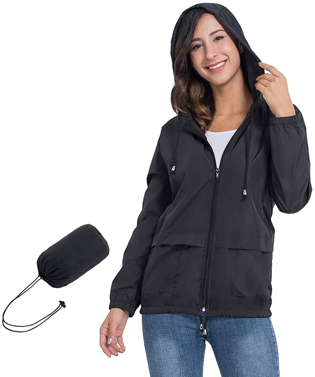 Price:$9.99    JTANIB Women's Lightweight Packable Waterproof Hooded Rain Jacket S-XXL  Clothing